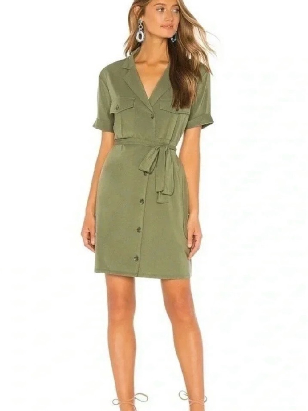 Joie Olive Tie-Waist Shirt Dress